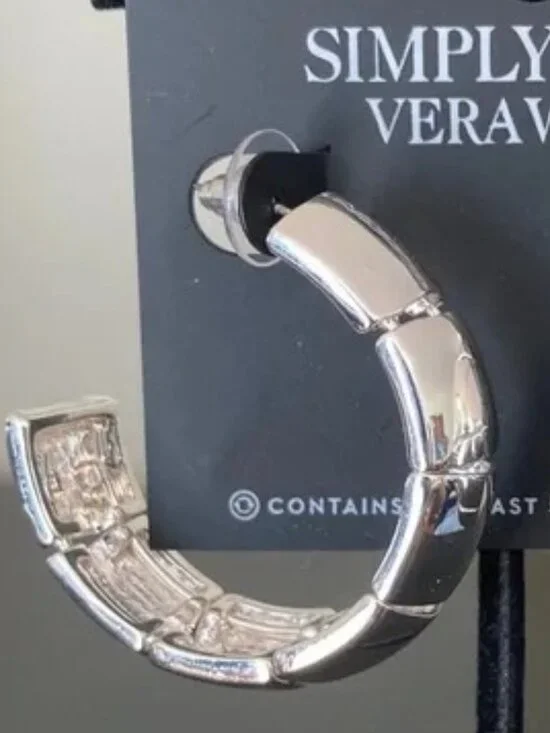 VERA WANG Mod/Contemporary Silver Chunky Hoop Earrings**NEW! - Picture 2 of 3
